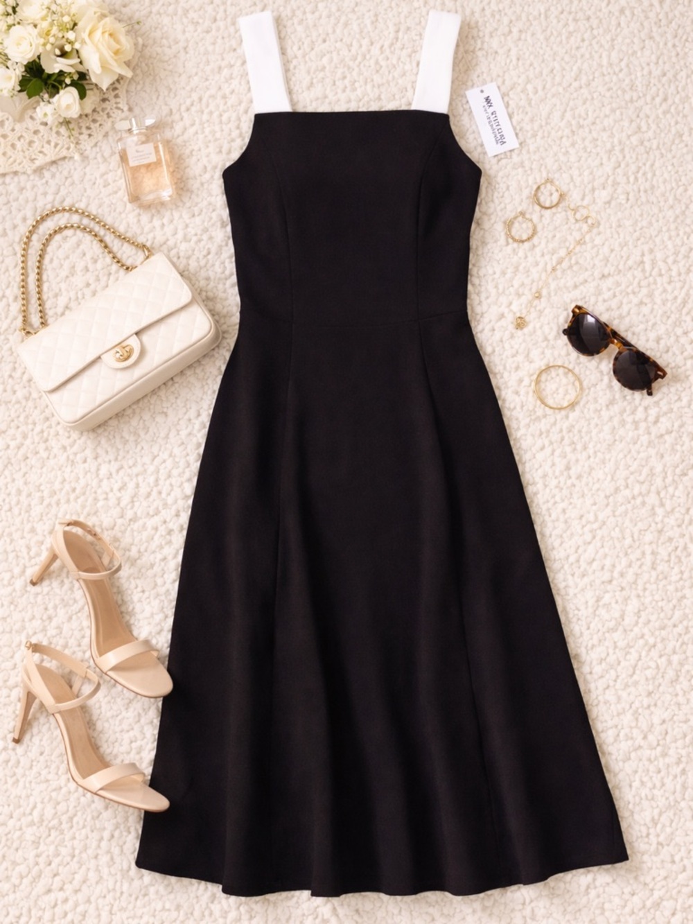 MSK Petite Black White Colorblock Midi Dress PL NWT Cocktail Work Event